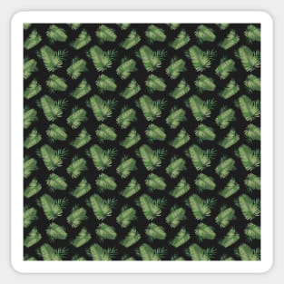 Green Palm Leaves on Black Background Pattern Sticker